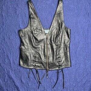 Harley‎ Davidson Black Leather Vest Corset Lace Up Biker Top Women's  ? Read